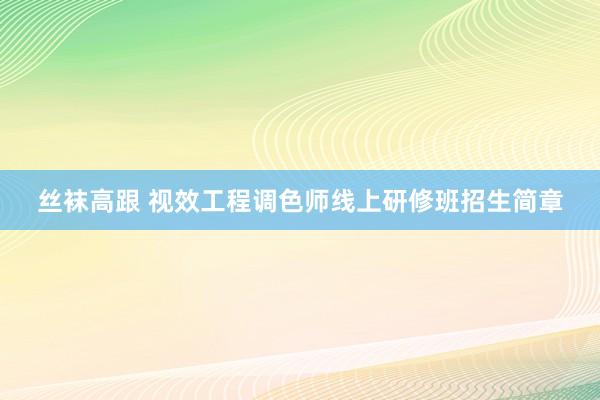 丝袜高跟 视效工程调色师线上研修班招生简章