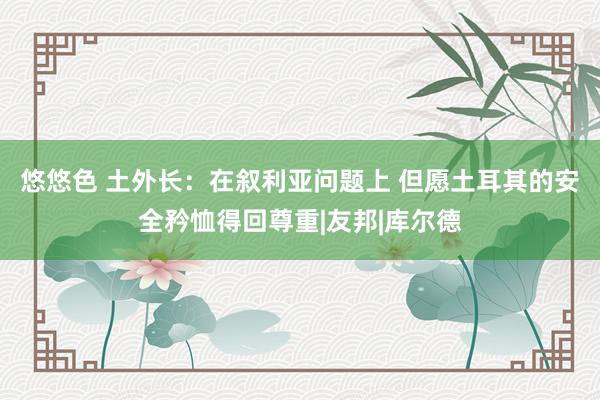 悠悠色 土外长：在叙利亚问题上 但愿土耳其的安全矜恤得回尊重|友邦|库尔德